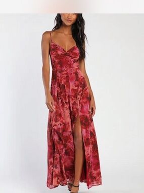 Lulus Beautiful Soul Burgundy Floral Twist Maxi Dress